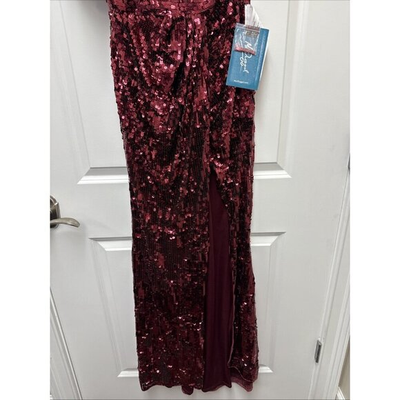 Mac Duggal Size 2 Burgundy 93540 One-Shoulder Sequin Formal Gown Dress Prom New - Picture 6 of 11